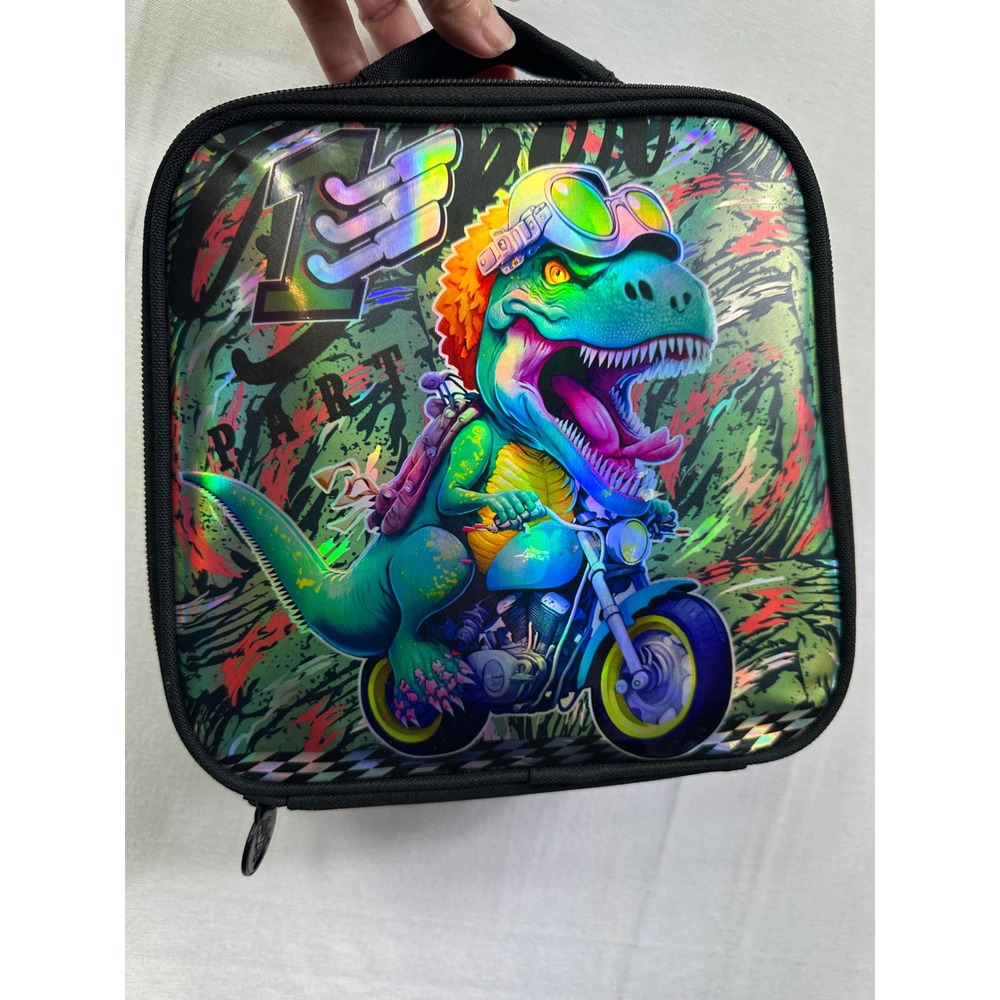 Kids Dinosaur Motorcycle Lunch Box Insulated Zippered Bag